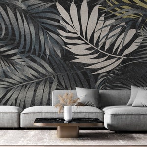 Lässige Tropische Baumblätter Wallpaper. Entfernbare Tapete mit botanischen Blättern, Wandbild von Peel And Strick, Design-Tapete