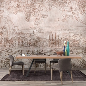 Tuscany Vineyard Wall Mural: Rustic Italian Wine Country Art
