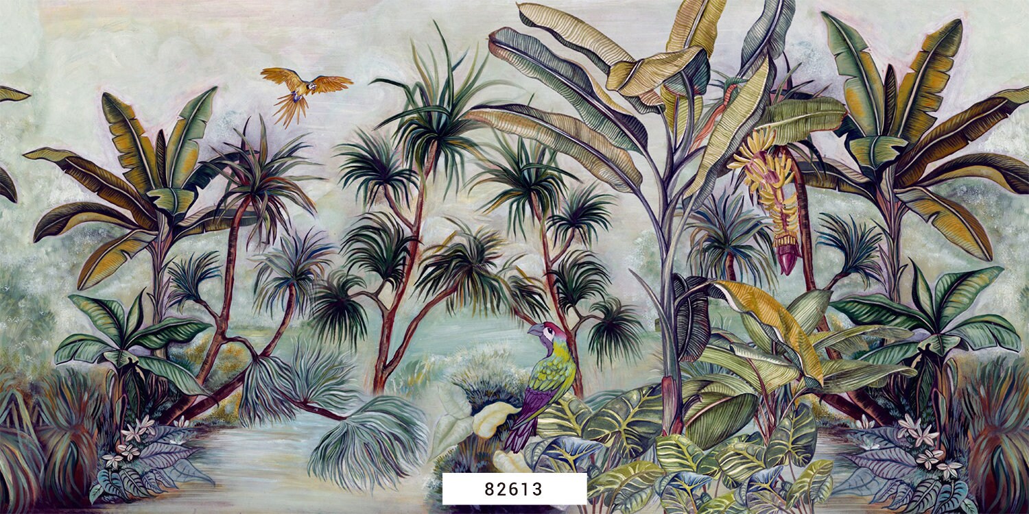 Tropical Wallpaper Mural With Banana Tree, Jungle Forest, Removable ...