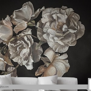 Rose Ansteckblume mit dunklem Hintergrund - Tapete abziehen und aufkleben - Vlies PVC-freies Wandbild