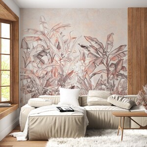 Pink Tropical Wallpaper Mural: Banana Leaf Peel & Stick image 2