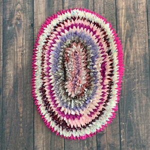 Vintage Handmade Oval Polyester Colorful Scrap Rug Colorful Boho Nursery Decor Photography Prop Size 22 x 33 image 1