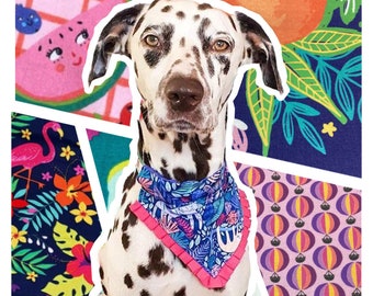 Pet bandana with optional ruffle trim (available in a range of sizes and fabrics from the Rainbow Brights collection)