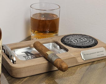 Father's Day Gift Cigar Tray Whiskey Tray Ash Tray Monogram Engraged Whiskey and Cigar Tray for Dad