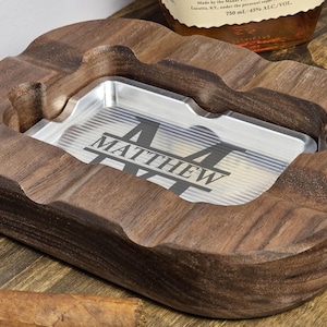 Cigar Tray Billet Aluminum and Walnut Engraved Gift for Him, Monogram Cigar Ash Tray, Gift For Men, Groomsmen, Personalized Wedding Gift