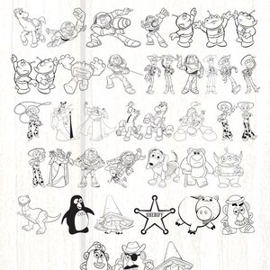 Toy Story Woody buzz année-lumière Jessie Rex svg png + 35 fichiers contour Bundle couper fichier, clipart, png, pdf