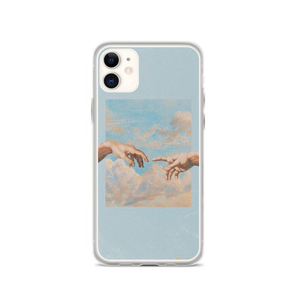 De creatie van Adam Michelangelo Touch of God Esthetische Vaporwave iPhone SE (2020) / 7 / 8 / XS / XR / 11 / 11 Pro / 12 / 12Pro Case