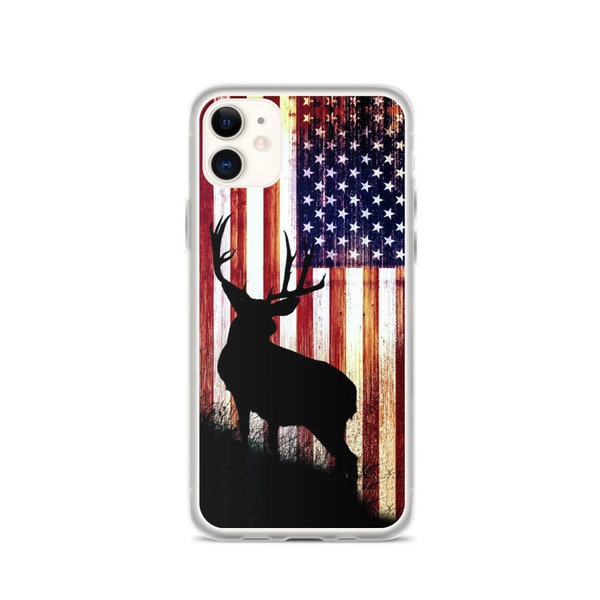 Hunter Elk Deer Buck Hunters Bow Hunting USA Patriot Flag iPhone SE (2020) / 7 / 8 / Xs / XR / 11 / 11 Pro / 12 / 12Pro Case