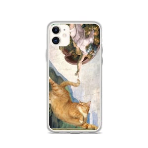 Cat Creation of Adam Michelangelo Funny Red Cat Touch of God iPhone SE (2020) / 7 / 8 / XS / XR / 11 / 11 Pro / 12 / 12Pro Case