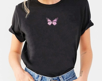 Camisa de mariposa rosa, camisa de mariposa suave, camisa de mariposa de las mujeres, camiseta de la mariposa monarca, ropa estética, mariposa mariposa mariposa