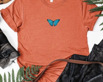Blauw vlindershirt, zacht vlindershirt, dames vlindershirt, monarchvlinder T-shirt, esthetische kleding, mariposavlinder