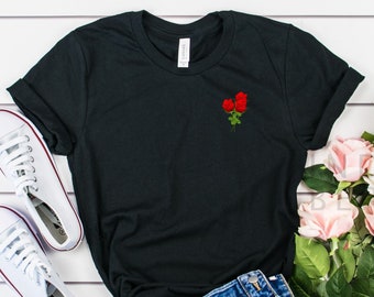 Rose Shirt / Long Sleeve / Hoodie / Kids Vintage Rose Shirt Womens Rose Shirt Cute Rose Shirt Aesthetic Roses, Pocket Rose Tee