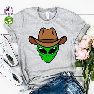 Alien Cowboy Shirt, Funny Green Alien, Alien Lover, UFO Costume Kids Shirt / T-shirt / Sweatshirt / Long Sleeve / Hoodie