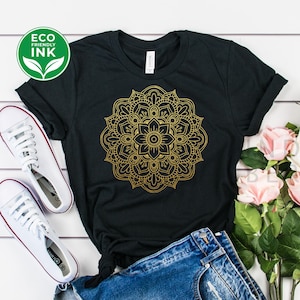 Mandala Shirt, Gold Mandala T-Shirt, Yoga Shirt for Woman, Cute Mandala Shirt, Gifts for Her, Flower Sweatshirt / Long Sleeve / Hoodie
