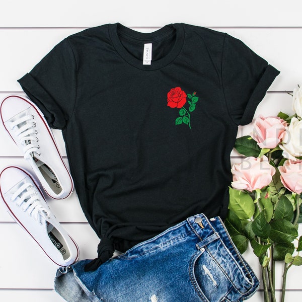 Rose Shirt, Red Rose Shirt / Long Sleeve / Hoodie, Rose Shirt-Cute shirt, women’s shirts, flowers, roses, unisex shirt, pocket print shirts