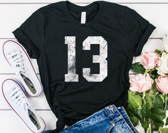 Custom Number Shirt Distressed Birthday Gifts Lucky Number Shirt / Long Sleeve / Hoodie / Kids Shirt 13th Birthday Custom Birthday Shirt