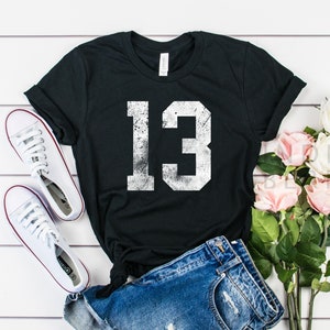 Custom Number Shirt Distressed Birthday Gifts Lucky Number Shirt / Long Sleeve / Hoodie / Kids Shirt 13th Birthday Custom Birthday Shirt