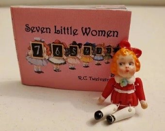 7 little Women miniature readable book and mini doll