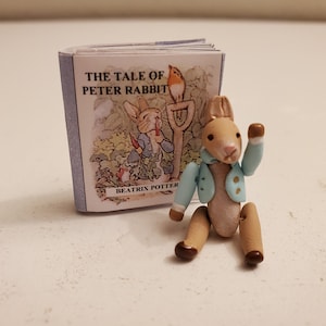 miniature readable book Peter Rabbit by Beatrix Potter and mini Bunny doll