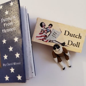 Miniature dollhouse readable book Penny’s From Heaven and mini doll in box