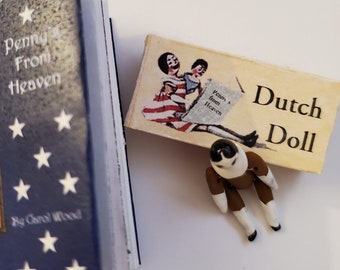 Miniature dollhouse readable book Penny’s From Heaven and mini doll in box