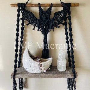 Black Macrame Bat Shelf | Macrame Display Shelf | Bat Macrame