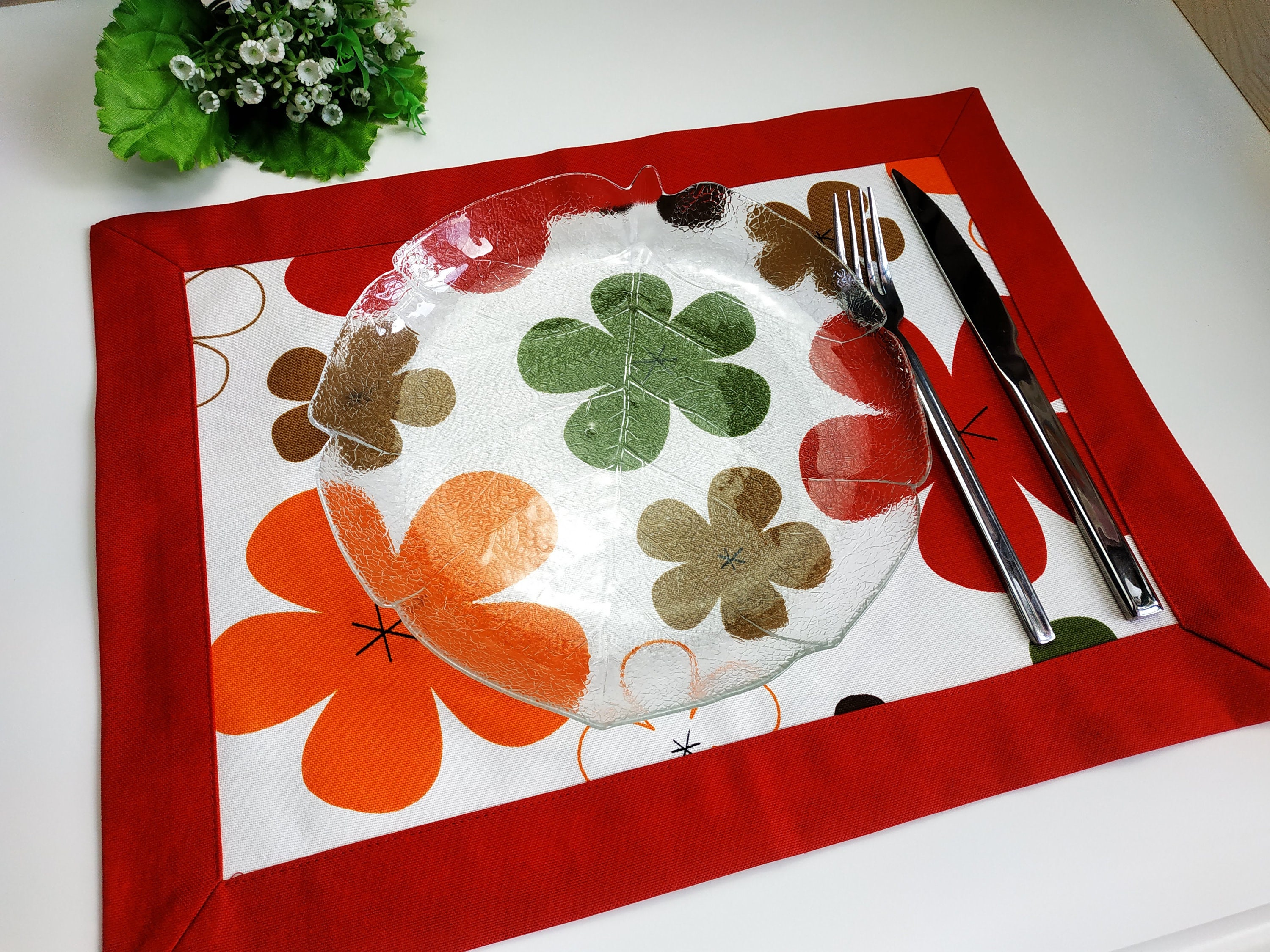 Red placemats set of 4 or 2 doublesided placemat with Etsy