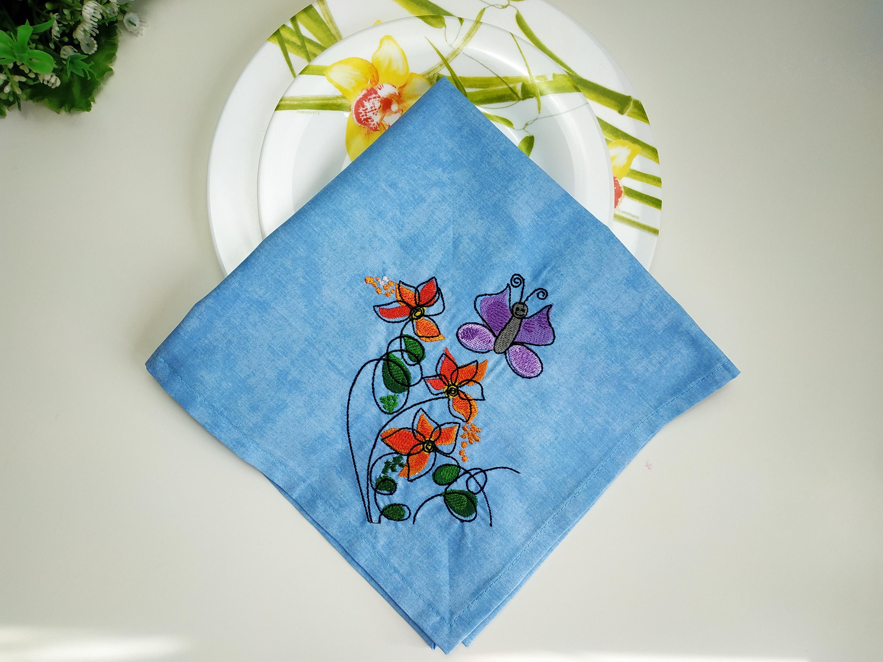 Table napkins embroidery accents set of 2 4 6 fabric dinner Etsy