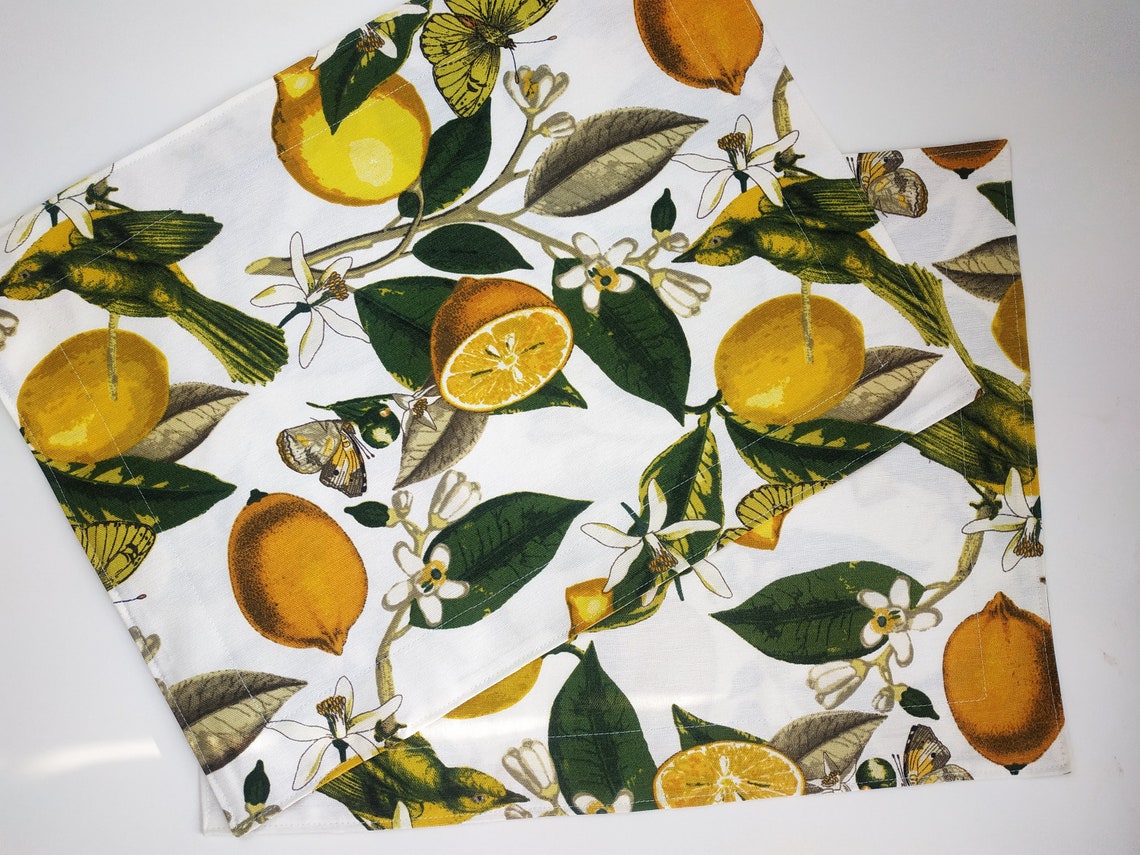 Lemon placemats set of 4 or 2 doublesided placemat with | Etsy