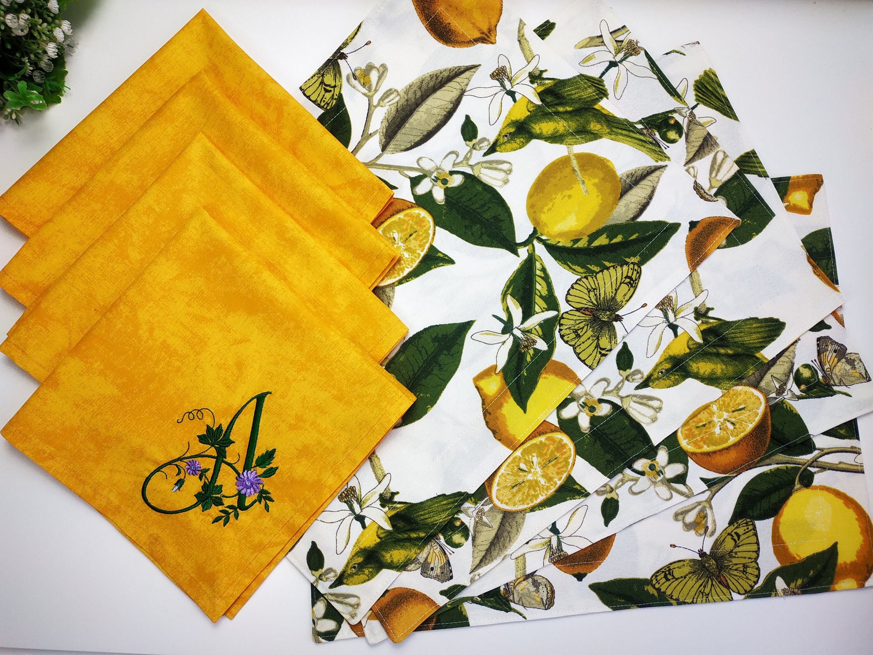 Placemats and napkins set of 6 4 or 2. Lemon placemats and Etsy
