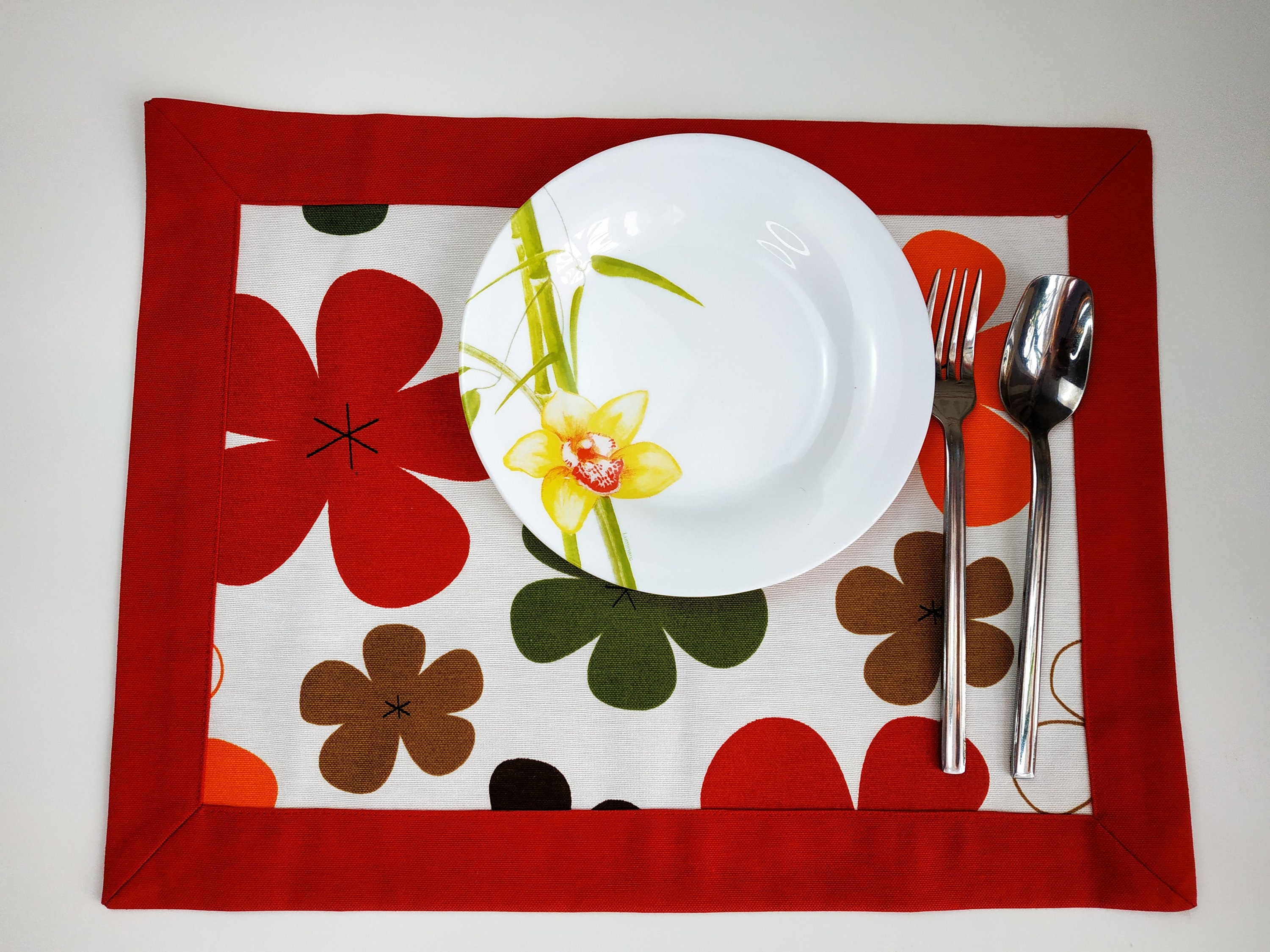 Red placemats set of 4 or 2 doublesided placemat with Etsy