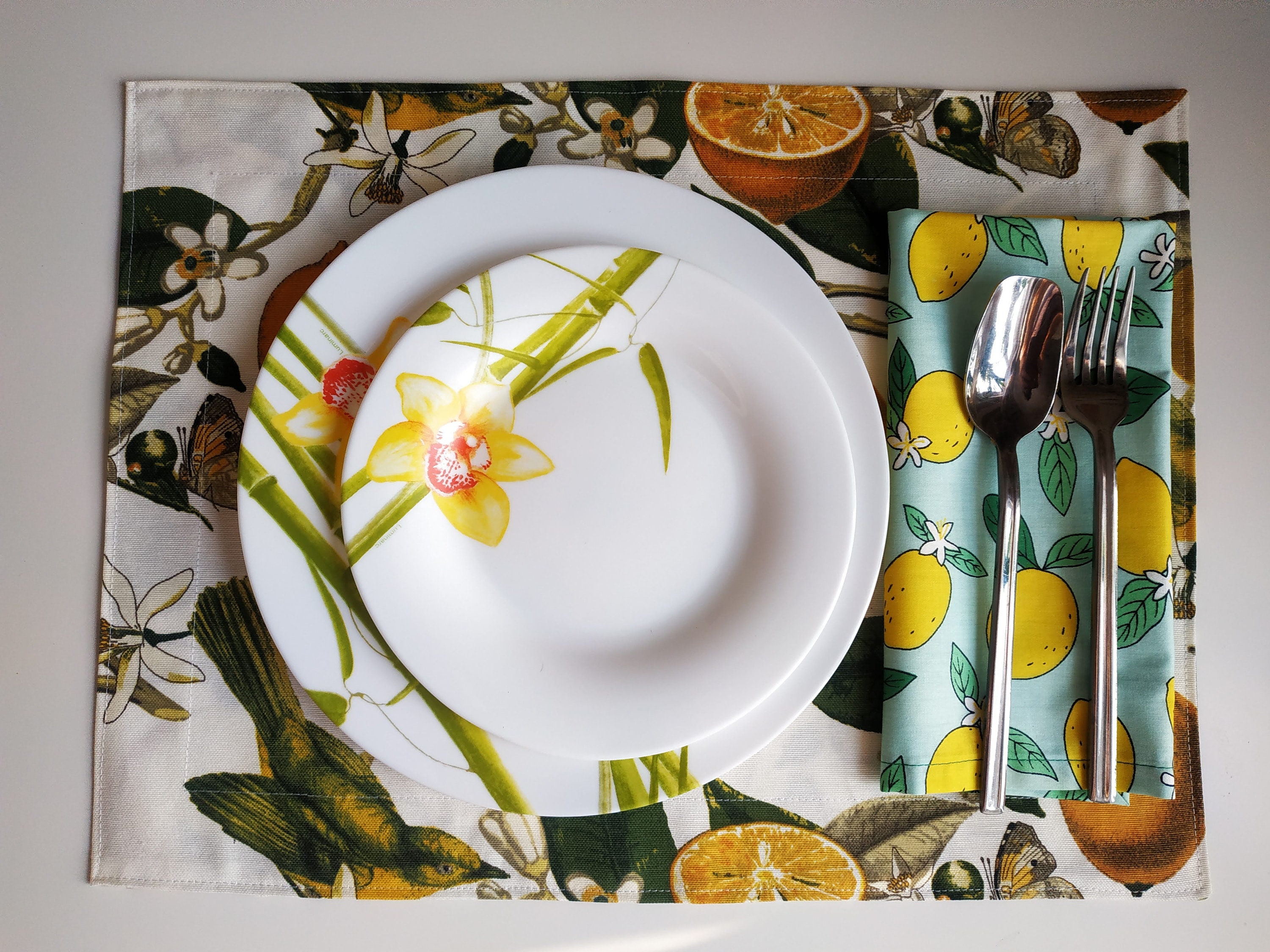 Lemon placemats set of 6 4 or 2 doublesided placemat with Etsy