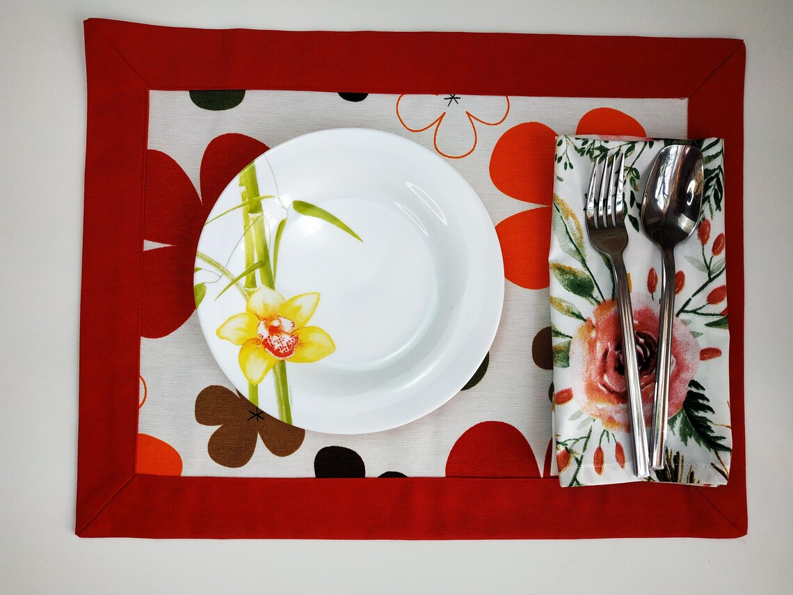Red placemats set of 4 or 2 doublesided placemat with Etsy