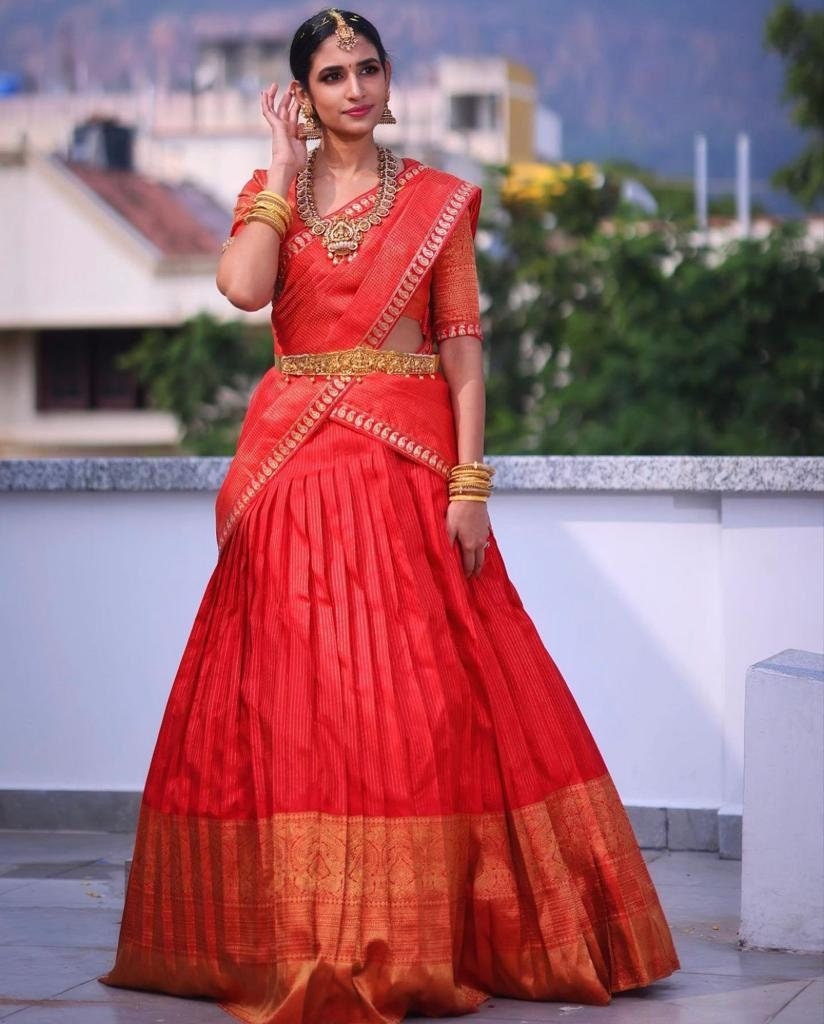 Pattu Pavadai Kanjivaram Silk Half Saree Lehenga Jacquard Etsy