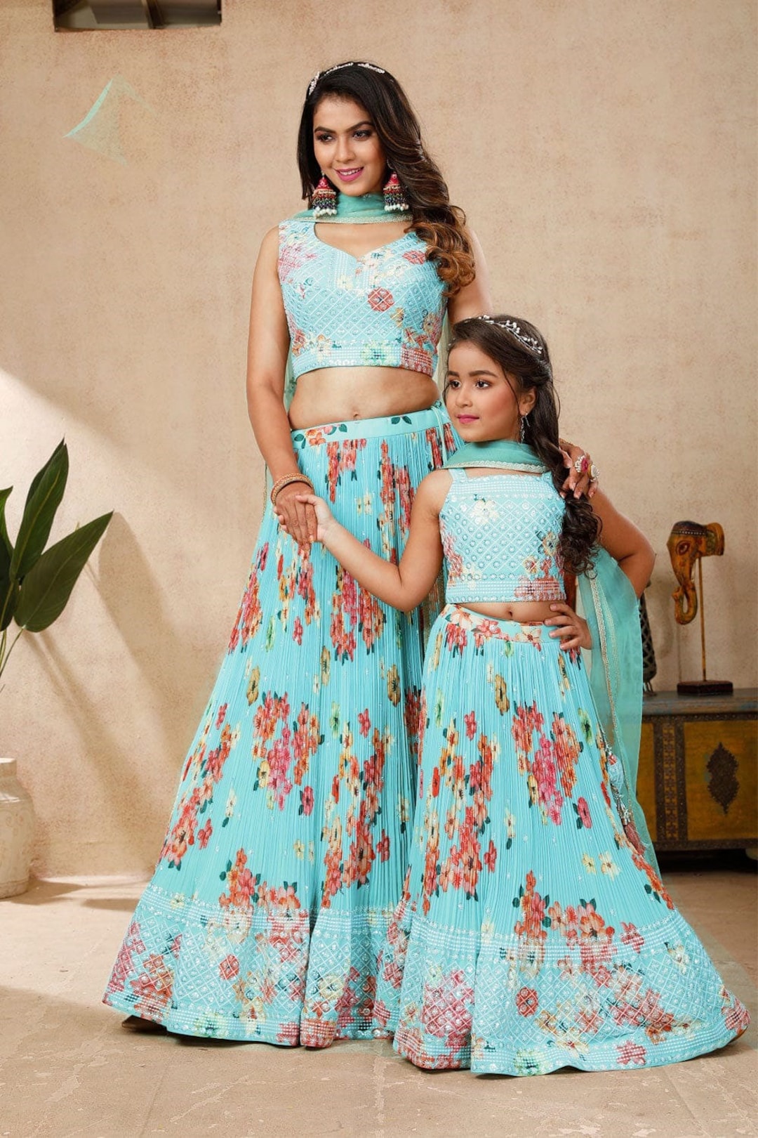 Mom u0026 Daughter Pattu Pavadai Georgette Fully Stitched Lehenga - Etsy  Singapore