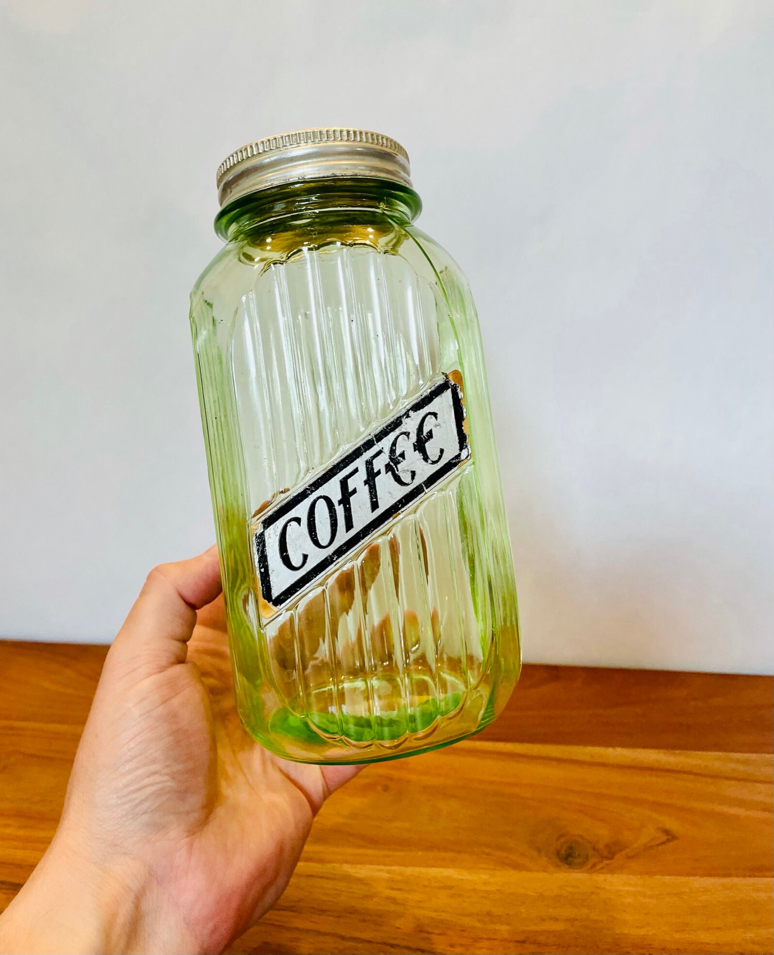 Antique Glass Coffee Container Depression Hoosier Green Etsy