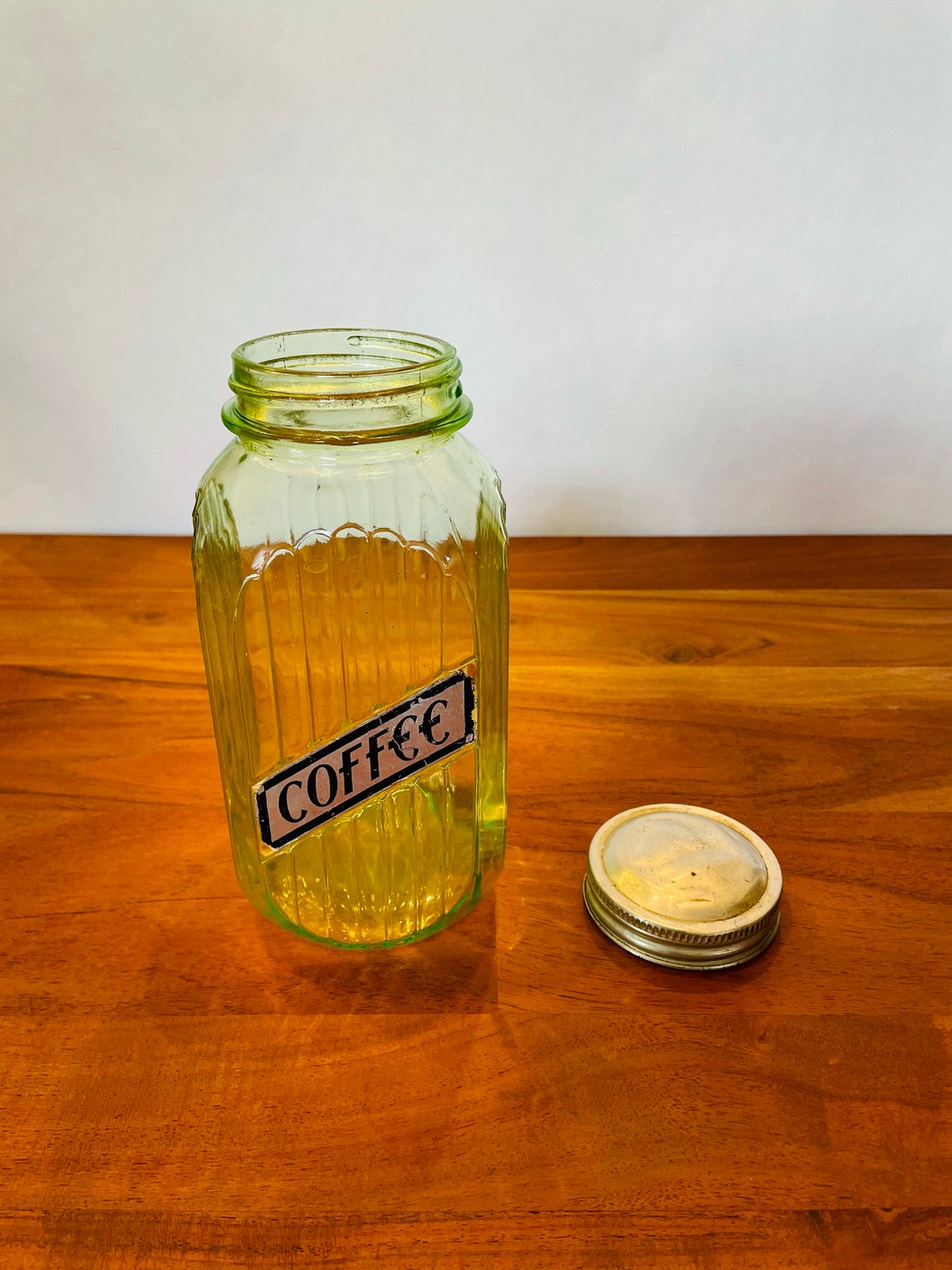 Antique Glass Coffee Container Depression Hoosier Green Etsy