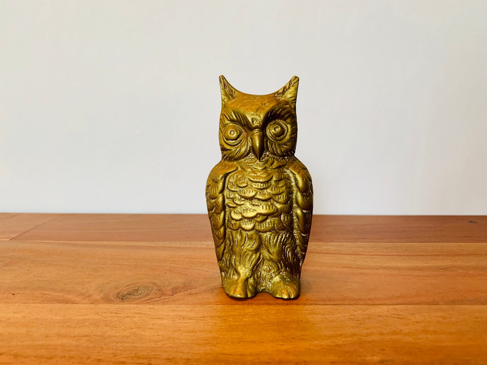 VINTAGE Brass Owl Figurine Paperweight Mid Century Decor Etsy