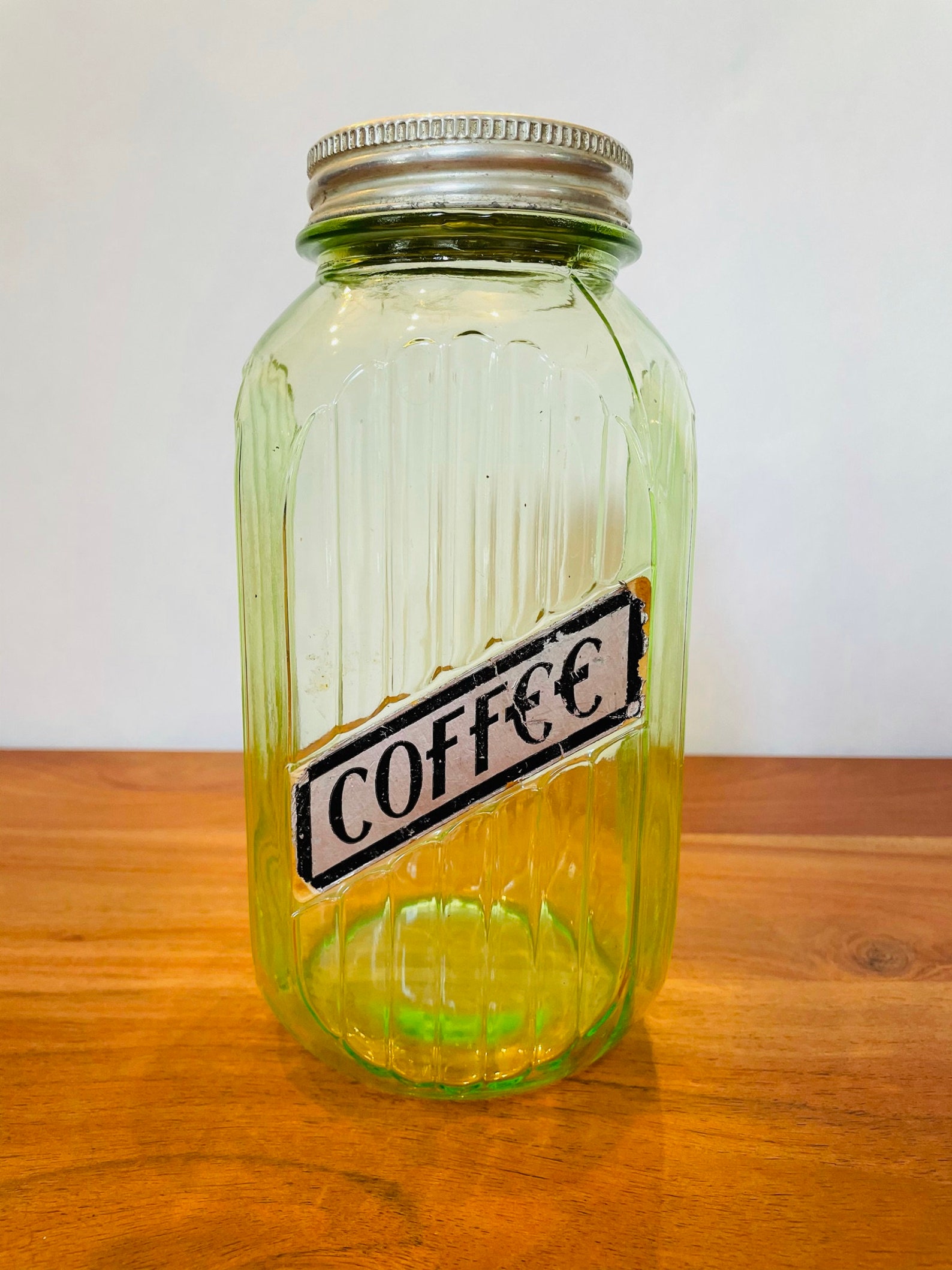 Antique Glass Coffee Container Depression Hoosier Green Etsy