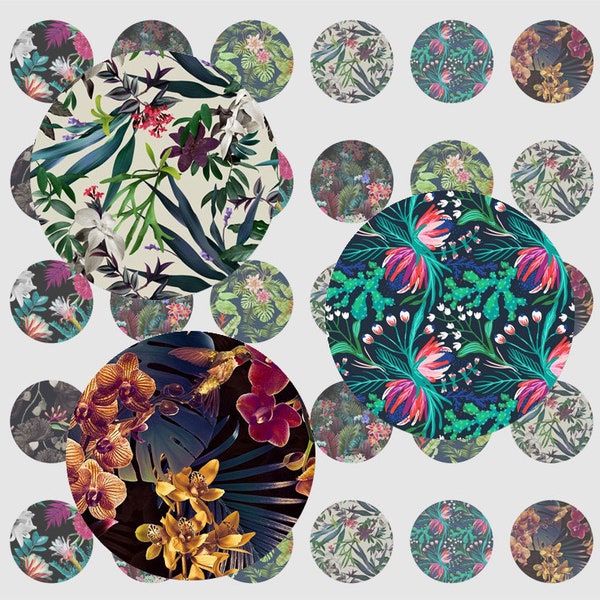 Planche images digitales  pour cabochons "Fleurs exotiques 2"