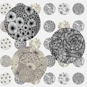 Digital images board for &quot;Grey Flowers&quot; cabochons