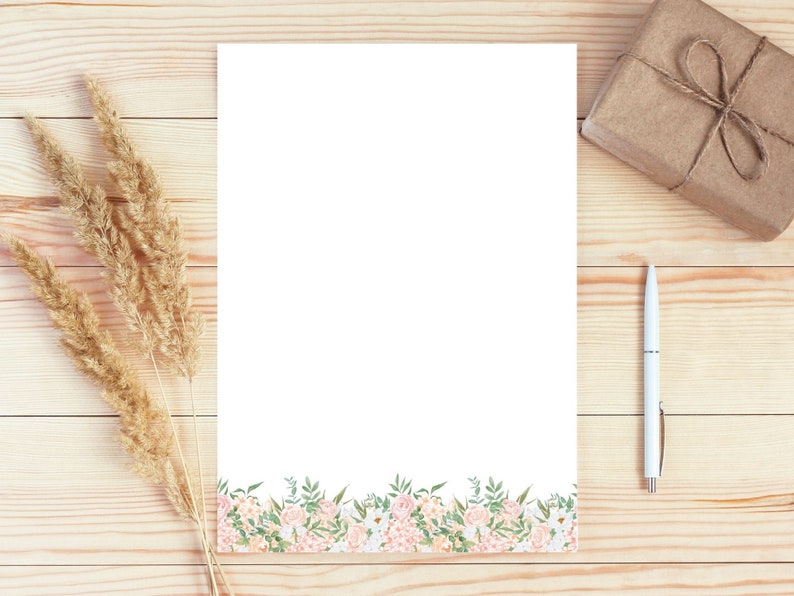 A4 8.5x11 Digital Letter Writing Paper Printable Note Paper Flower Notepad Printable Floral Stationery Paper Lined Unlined