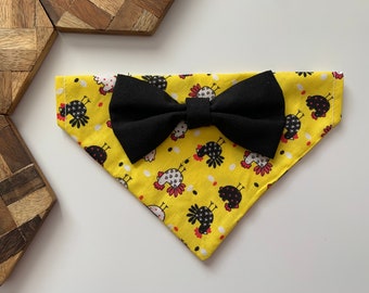 Over the Collar Yellow Chicken Dog Bandana with Black Bow Tie