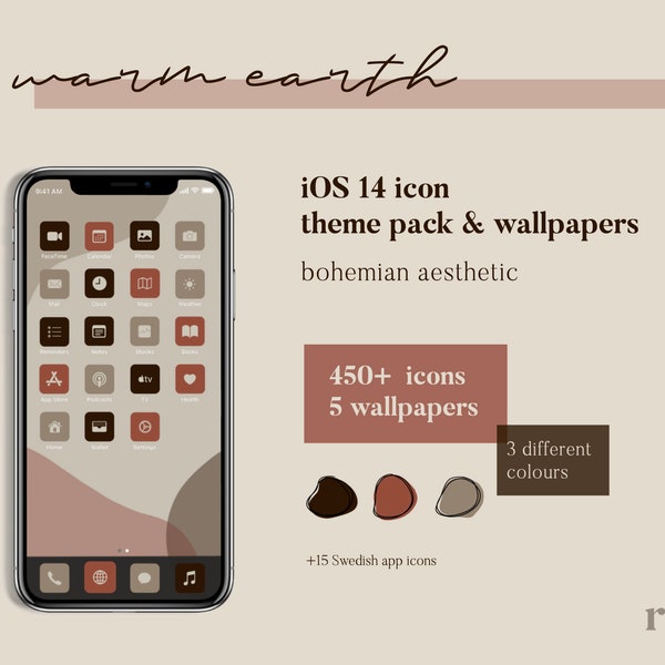 covers app on iphone Warm Earth iOS14 icon theme pack for iPhone and iPad | Bohemian aesthetic | App Covers | Minimalistic Icons & Wallpapers | Swedish apps