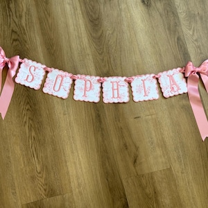 Custom Baby Name Banner - Pink Toile & Embroidered Letters for Baby Girl Nursery, Birthday, or Shower Decor