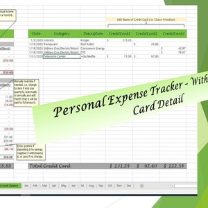 Personal Budget Excel Template - Monthly With Expense Trend and Account Balance Summaries