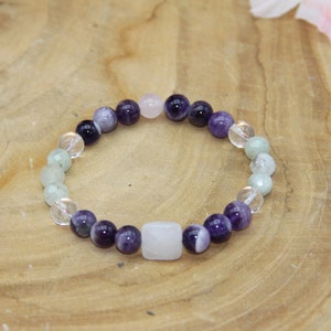 Indecision bracelet, semi-precious stone bracelet, 8 mm, Amethyst, Aquamarine, Pink Quartz, Roche Crystal