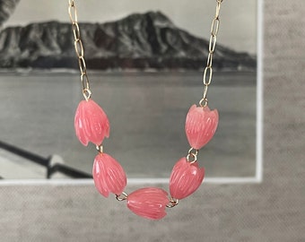 Pink Pikake Necklace Gold or Silver link chain