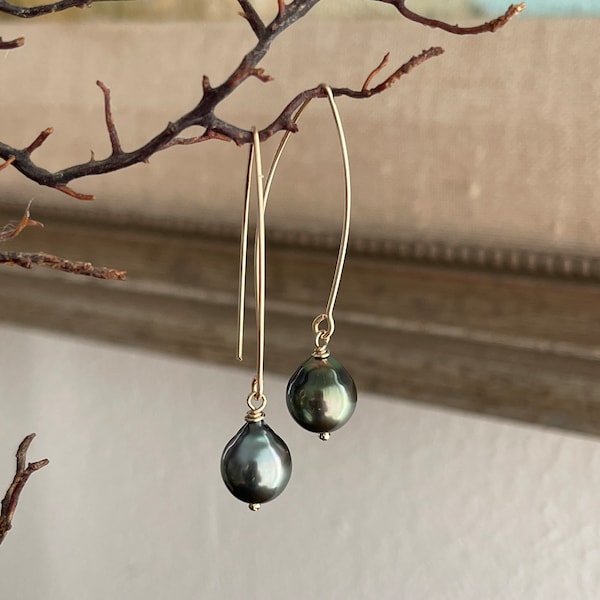 Modern Black Tahitian Pearl Earrings 14K Gold filled or Silver Hawaiian High quality Best seller