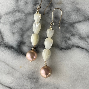 Hawaiian Pikake & Pink Edison Pearl Gold filled or Silver earrings